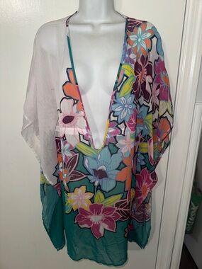 Bleu Rod Beattie tropical floral chiffon caftan swimsuit cover-up